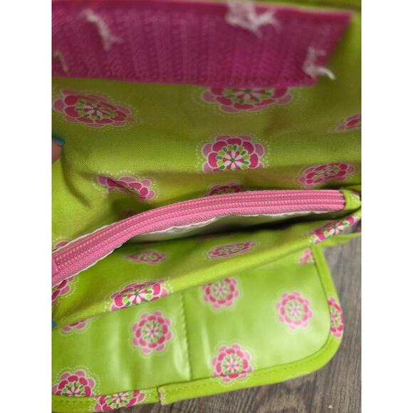 Stephanie Dawn Vintage Bright Neon Green Hot Pink Fabric Crossbody Purse Wallet - Picture 4 of 7